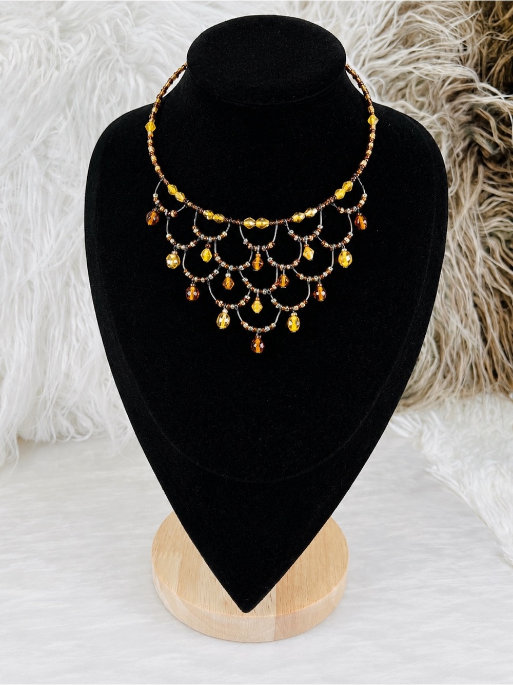 Vintage Boho Hippie Ethnic CHIC Beaded Wired Tiered Adjustable Choker Necklace